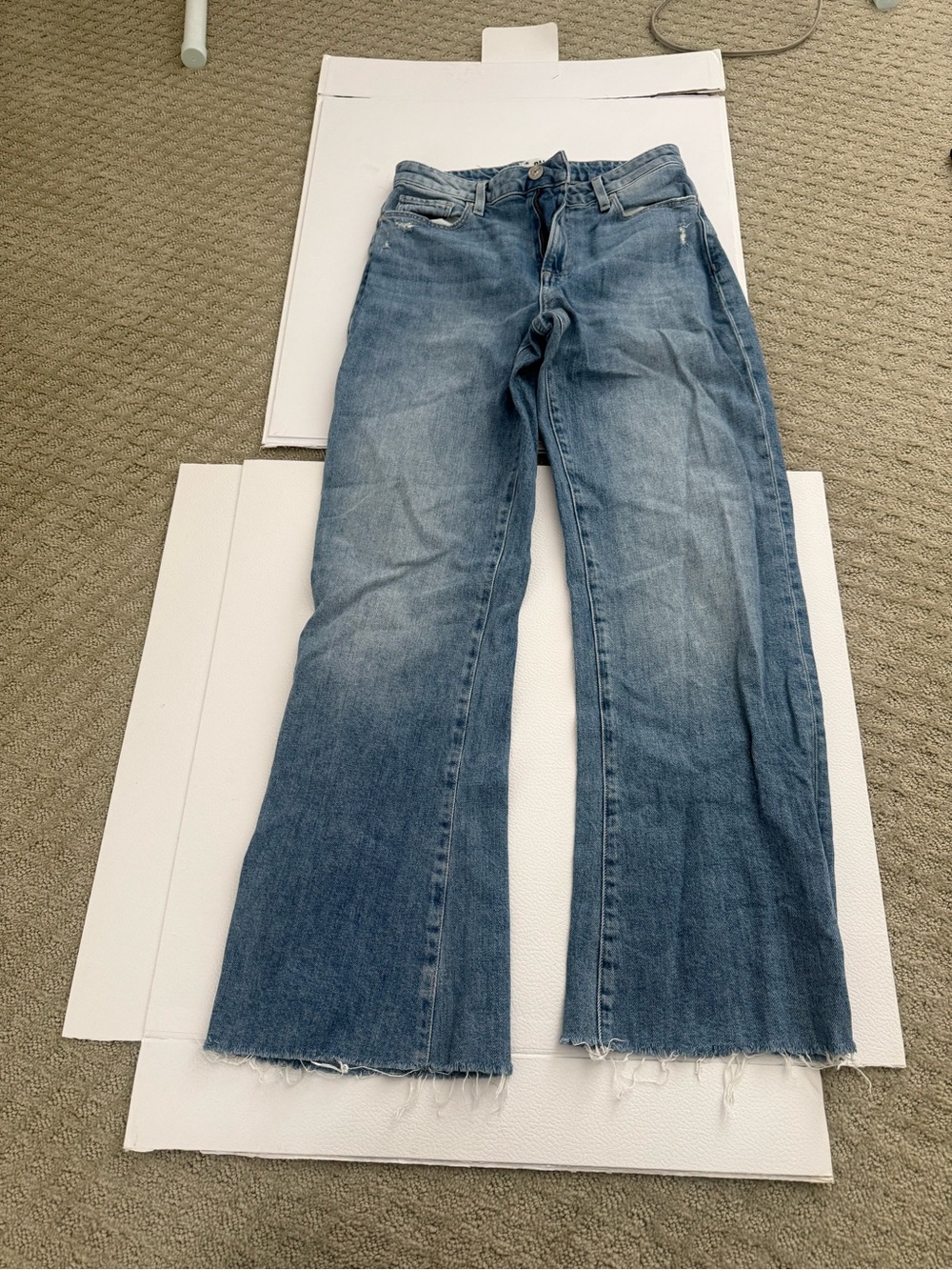 PAIGE Medium Blue Wide-Leg Frayed Hem Jeans